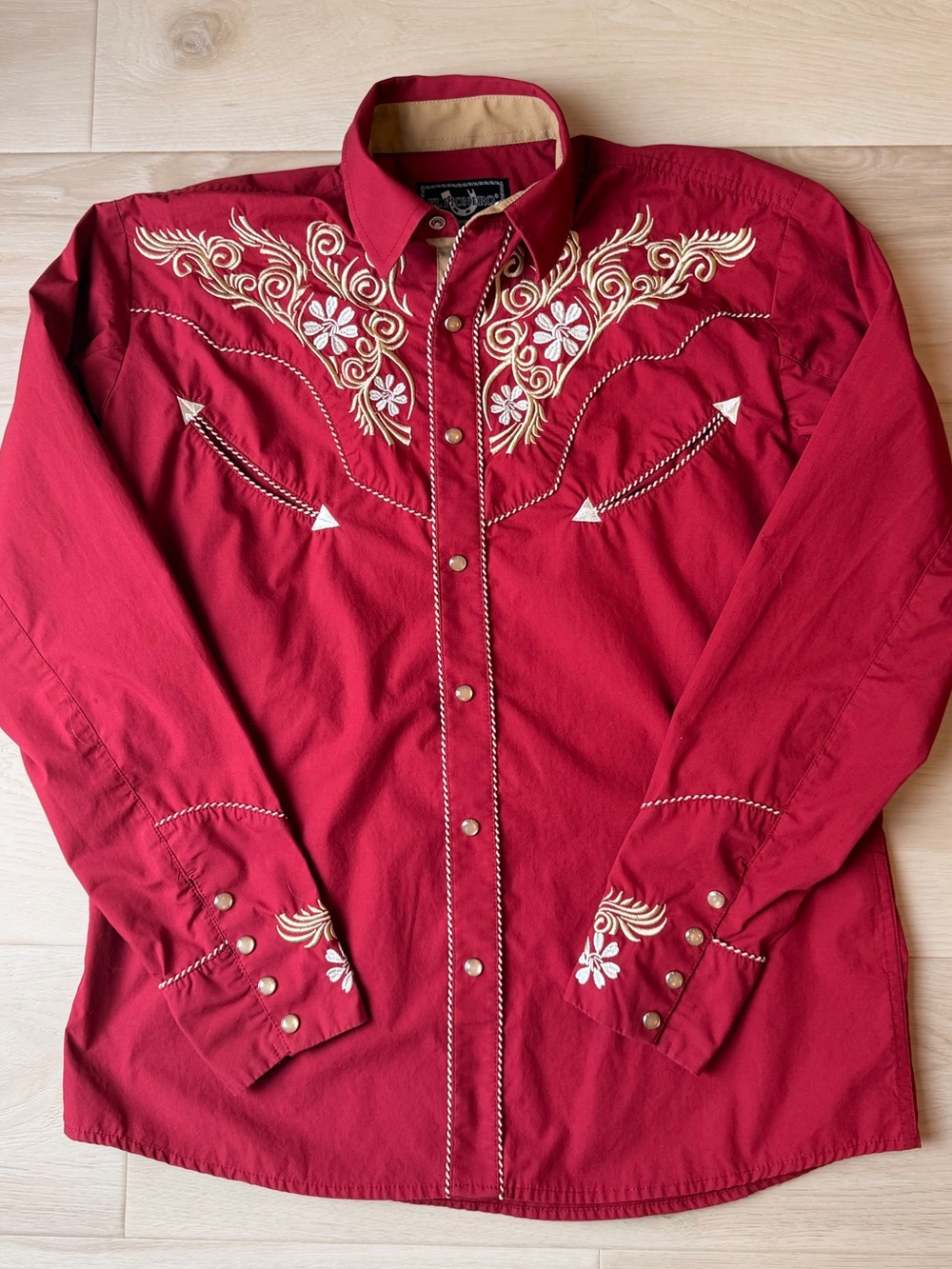 El Pionero Red Embroidered Western Pearl Snap Cowboy Shirt Size Small